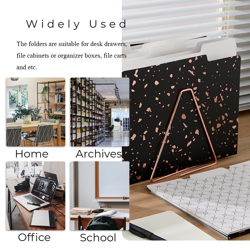12 Pack Decorative Rose Gold File Folders Letter Size with Clear Tabs & Heavyweight Material