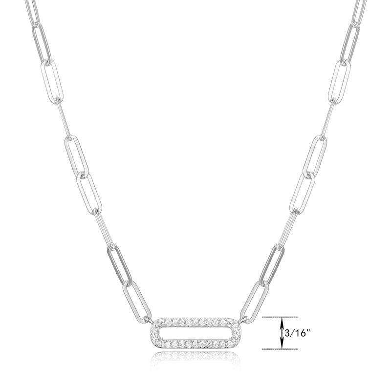 Sterling Silver Cubic Zirconia Paperclip Necklace with Extender - 18 Inch Gift-Ready Jewelry