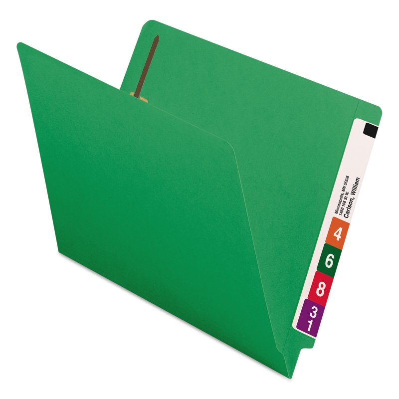 Color End-Tab File Folders with Fasteners - Letter Size, Green, Pack of 50