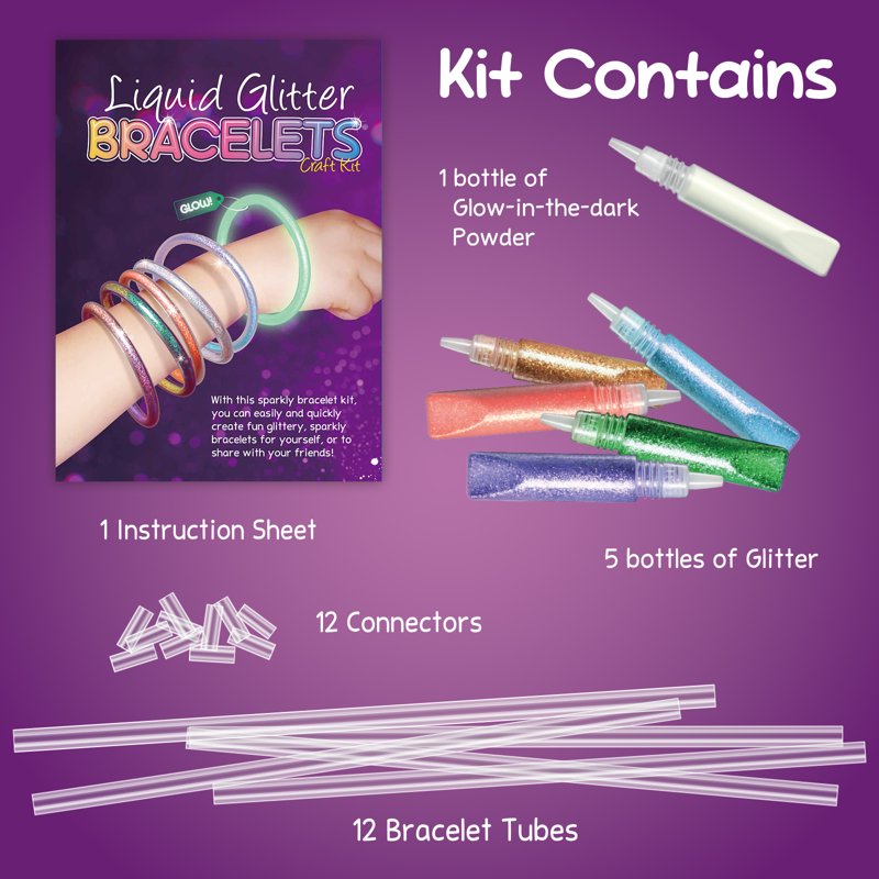 Glow-in-The-Dark Glitter Bracelets Craft Kit for Kids - Make 12 Jewelry Sets