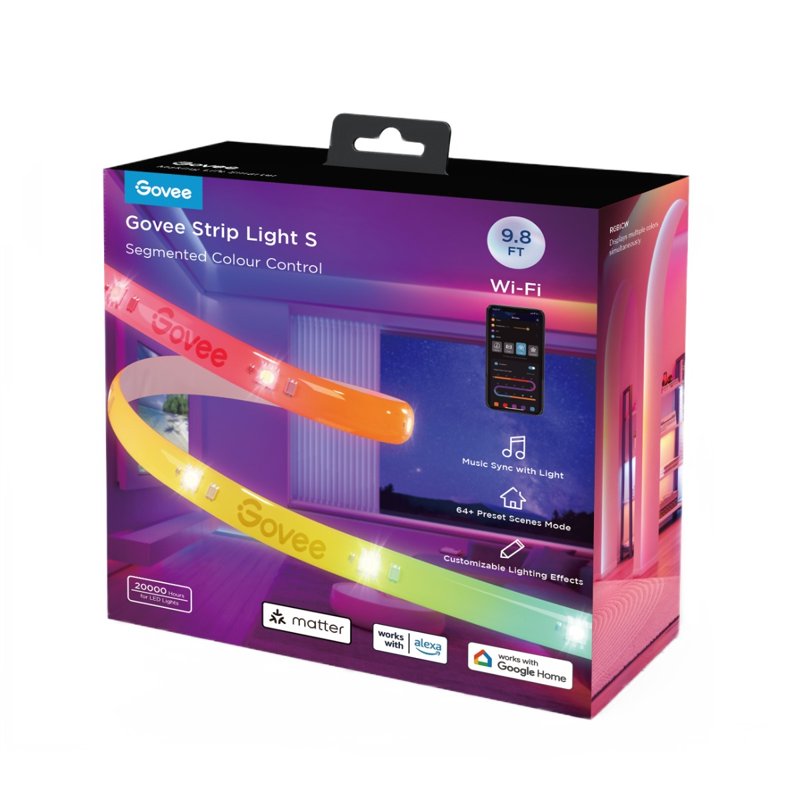 9.8ft Wi-Fi RGBIC LED Strip Light for Bedroom & TV Backlight, Multicolor