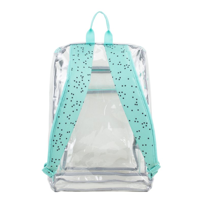 Clear Top Loader Backpack with Adjustable Straps and Zippered Compartments - Turquoise