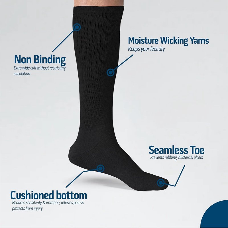 Diabetic Over The Calf Socks Non-Binding Cushioned Cotton Knee High Men