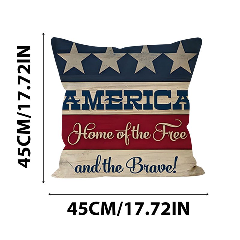 Patriotic Independence Day Pillow Cover 18x18 Inches - Red White Blue Flag Throw Pillowcase