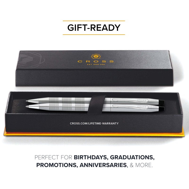 Cross Classic Century Refillable Pen and Pencil Set with Gift Box - Satin Chrome