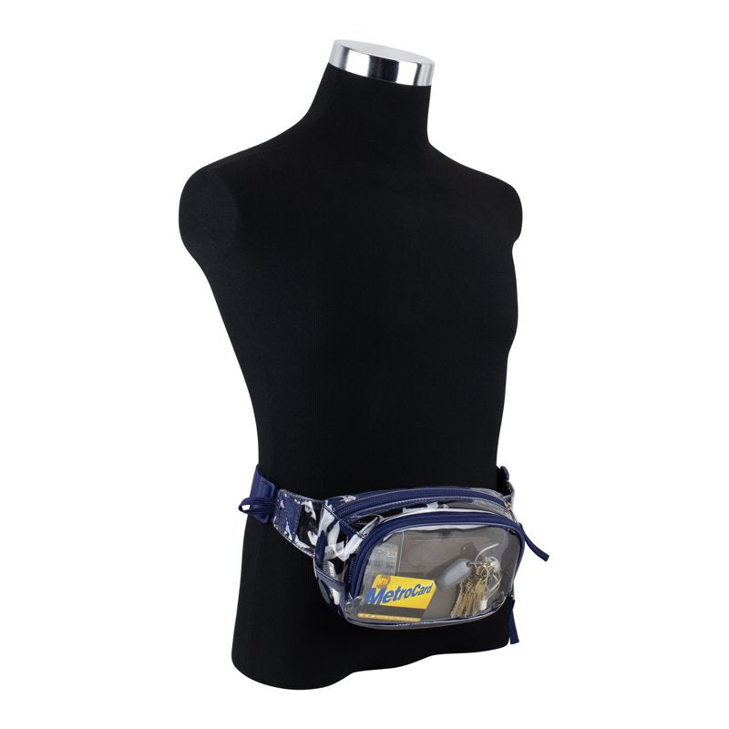 Unisex Adjustable Waist Fanny Pack with Transparent Blue or Red Panel