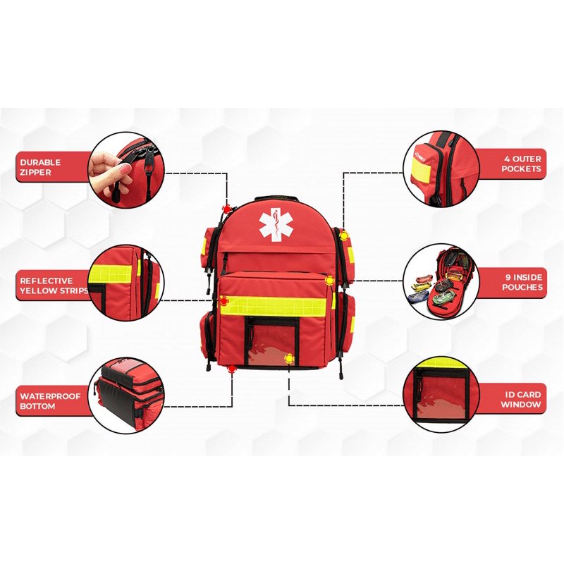 Trauma Emergency Medical Backpack Bag for O2 Tank and Supplies - 17x6x19 Inches