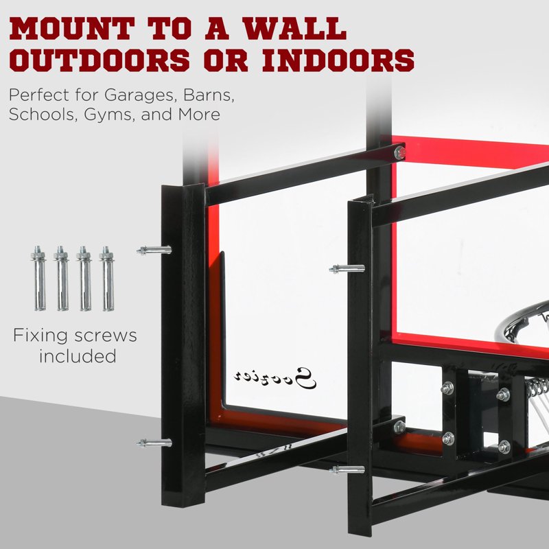 Wall Mounted Basketball Hoop with 43x30 Shatterproof Backboard - Outdoor Sports Goal