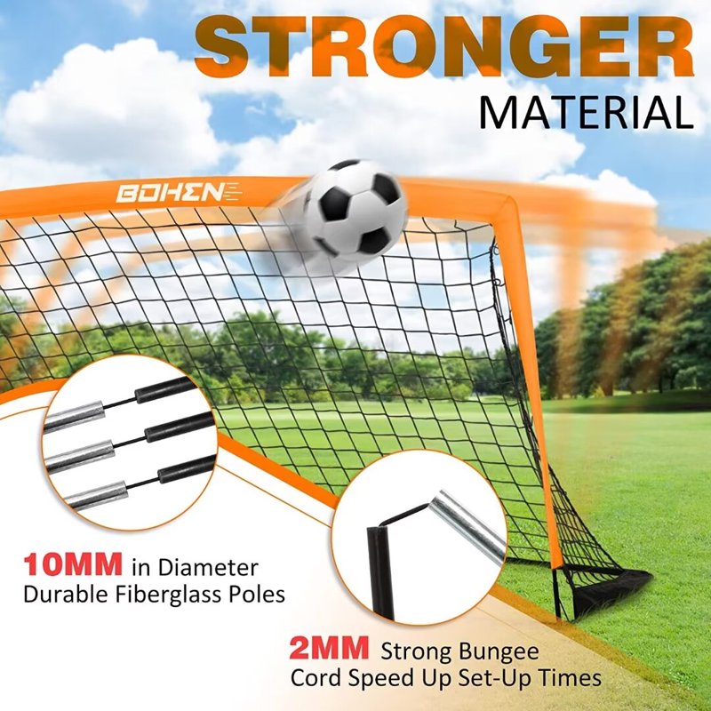 BOHEN 6x4FT Portable Soccer Goal with Net, Ground Stakes & Carry Bag - Orange, 1 Pack