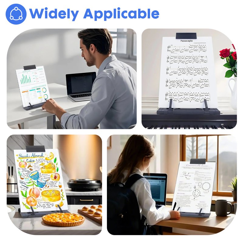 Desktop Document Holder for Reading and Typing - 7 Adjustable Angles, Holds Up to 150 Sheets, Black