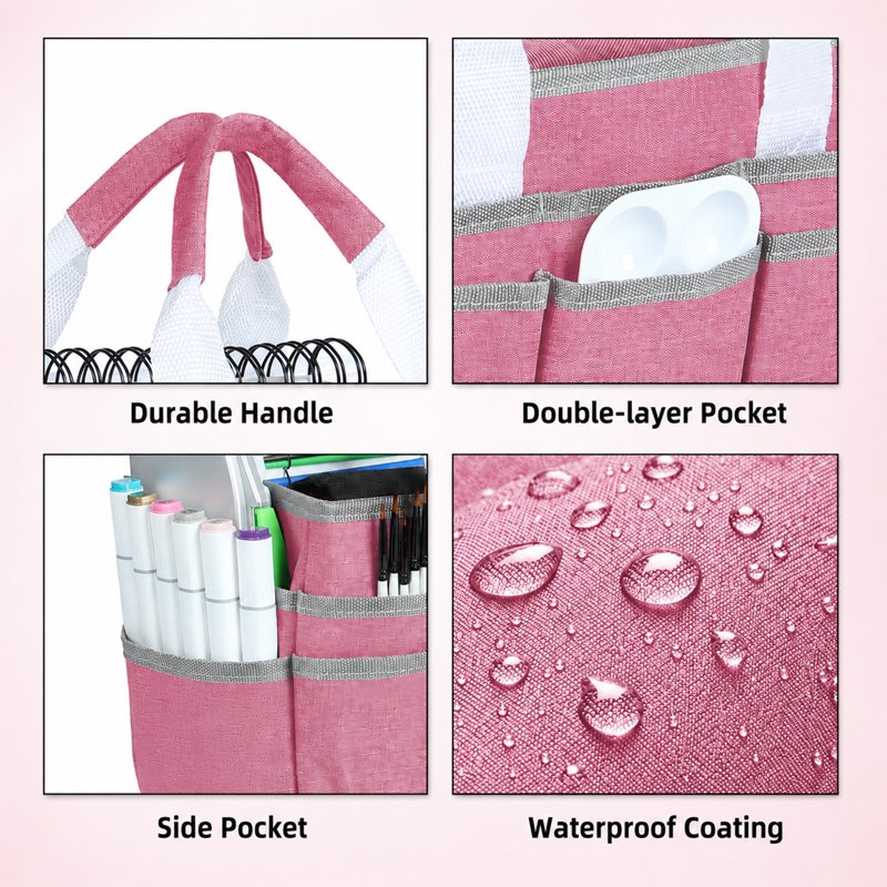 Portable Craft Organizer Tote Bag with Multiple Pockets for Art Supplies