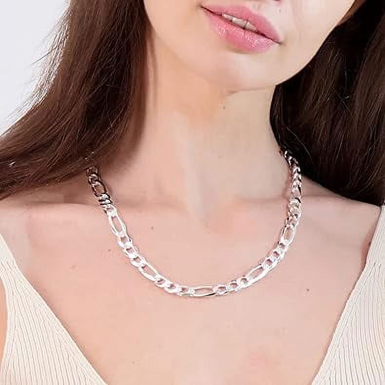 Sterling Silver Figaro Chain Necklace with Lobster Claw Clasp – Made in Italy