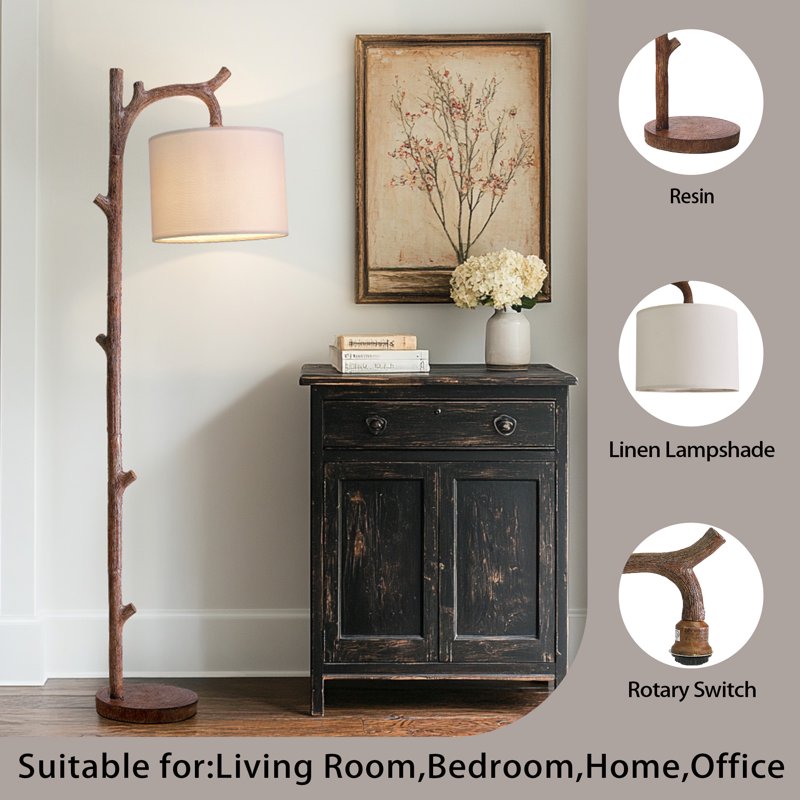 Vintage Floor Lamp with Remote Dimmable Bulb for Living Room & Bedroom - Tree Trunk Design