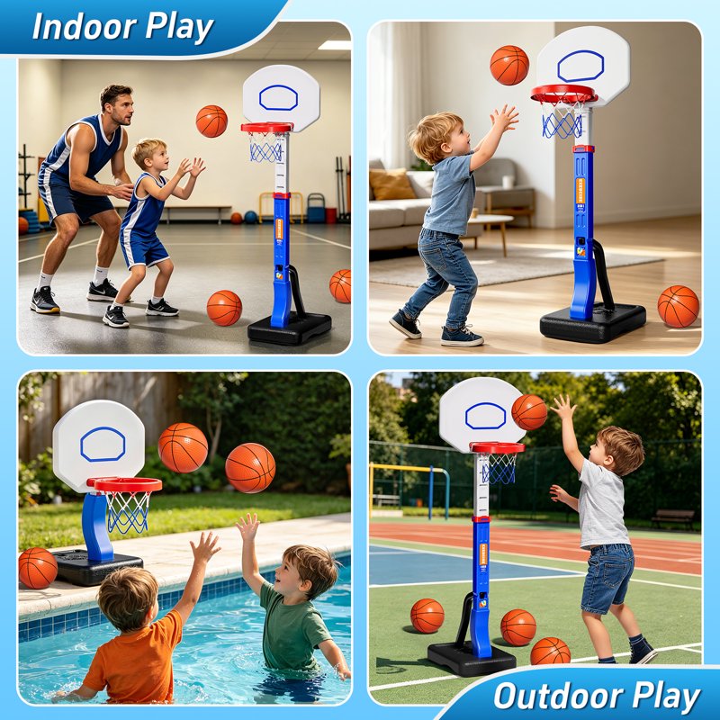 Adjustable Indoor Outdoor Kids Basketball Hoop Set for Ages 3-8 - Family Play Gift