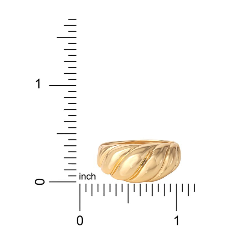 Women’s 14K Gold Plated Sterling Silver Ribbed Dome Ring - Bold Elegant Jewelry
