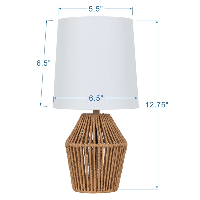 Mini Rope Table Lamp - Brown, 12.75-Inch for Bedroom & Living Room