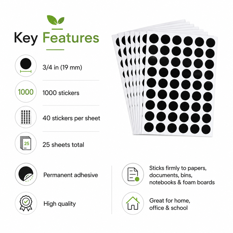 Color Coding Dot Stickers - 19mm Round Labels for Office, School, Crafts - 1000 Pack