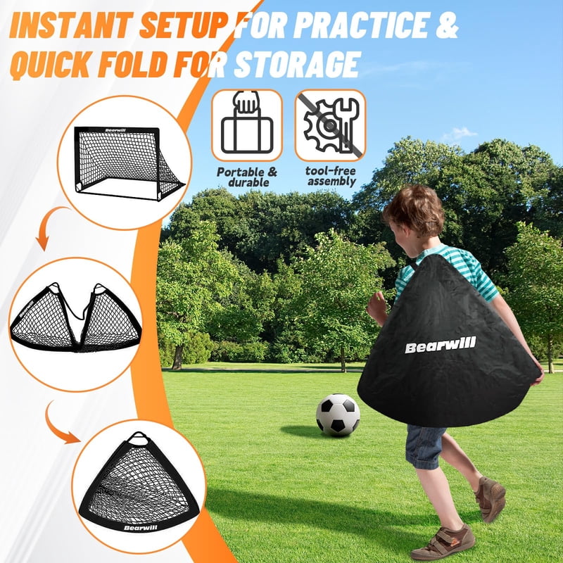 4x3 ft Kids Soccer Goal Set - Portable Pop-Up Goals with Ball, Cones, Ladder & Targets (2 Pack)