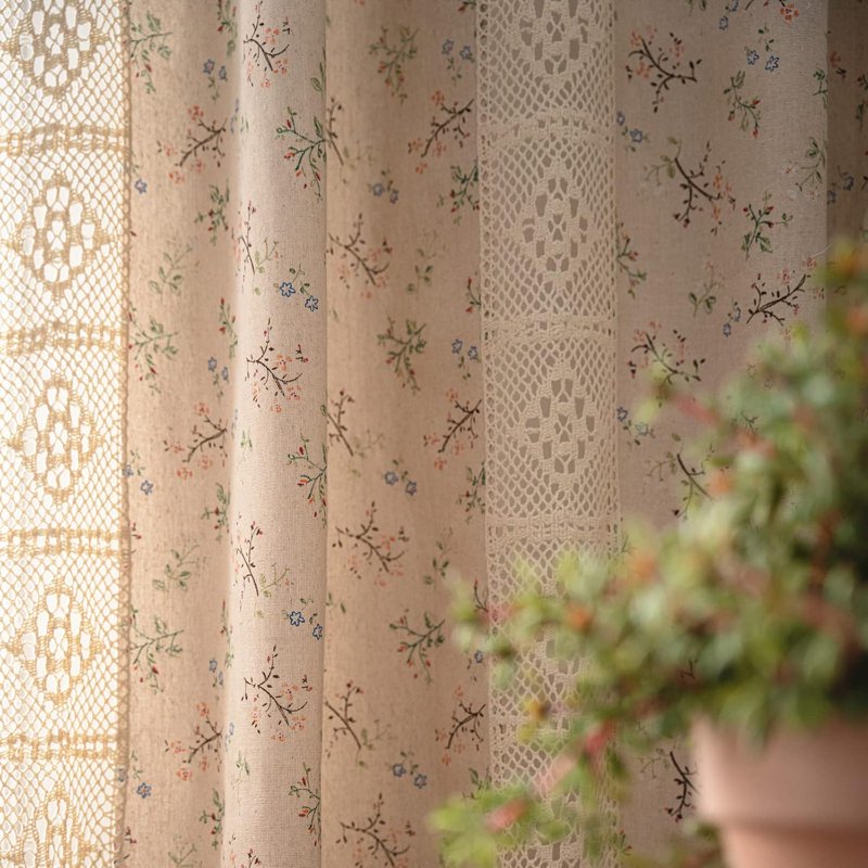 Boho Lace Crochet Curtains for Bedroom & Living Room - Semi-Blackout, Patchwork, Tassel Edge