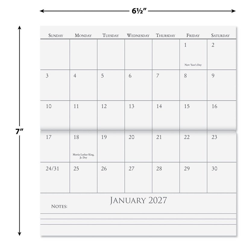 Pocket Calendar & Memo Pad - 2027 Floral Monthly Organizer, 3.5 x 6.5 Inches, Daily Notes for Kitchen & Office