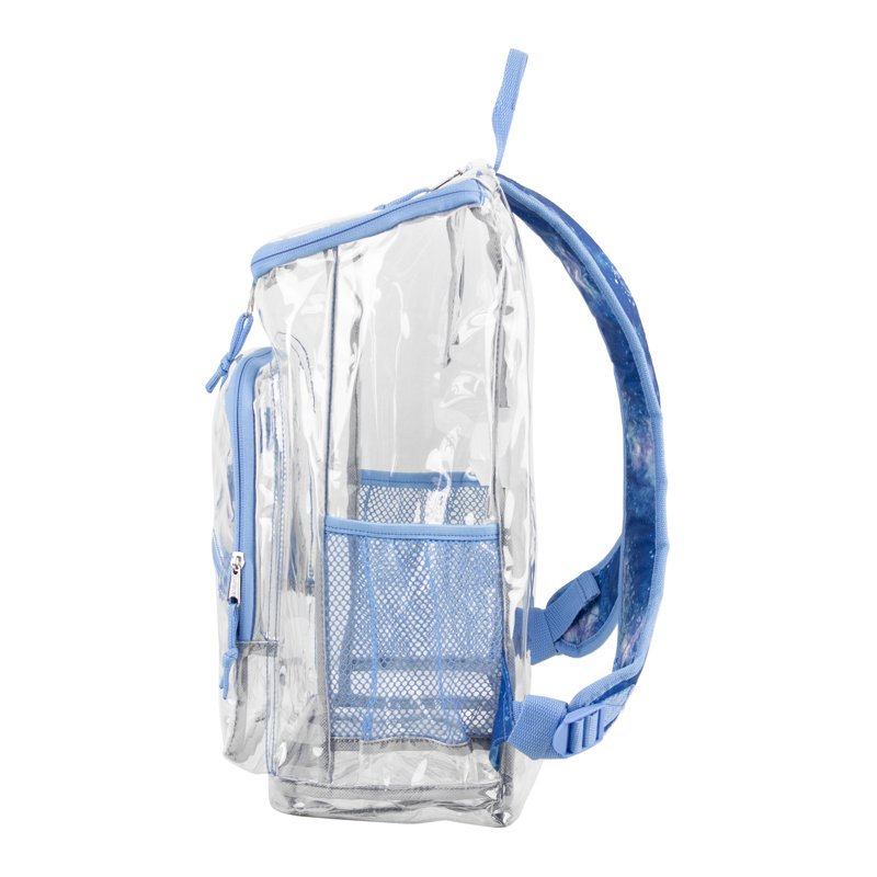 Unisex Clear Top Loader Backpack with Multiple Compartments - Light Blue Galaxy