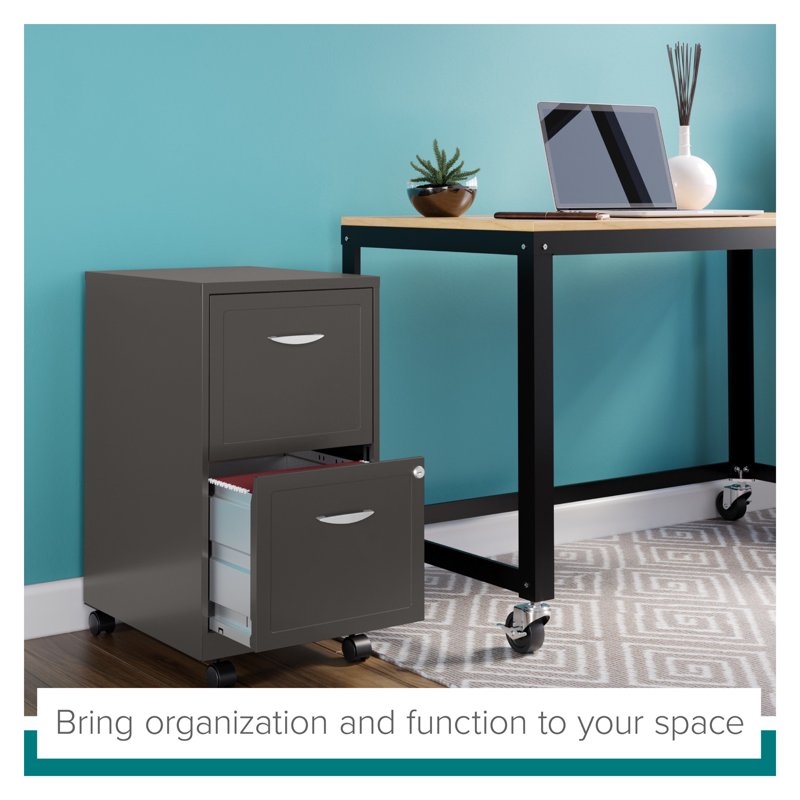 18-Inch Deep Mobile 2-Drawer Steel File Cabinet for Office & Home Organization