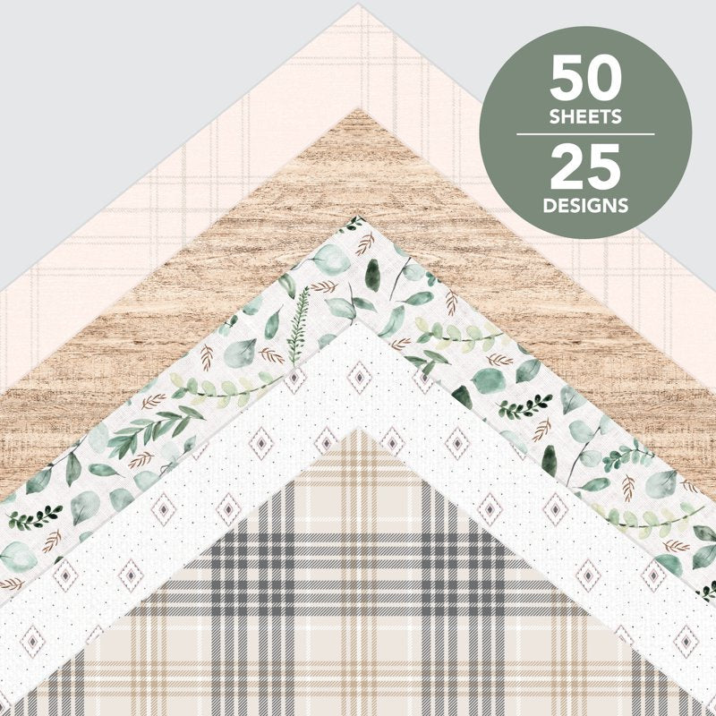 White Cottage Paper Pad - 50 Sheets, 25 Designs for Scrapbooking & Crafts