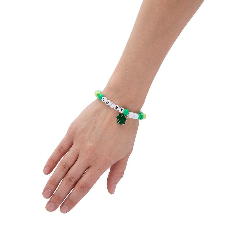 Kids Beaded Bracelet Craft Kit - St. Patrick's Day Jewelry Making Set, Includes 12 Pieces