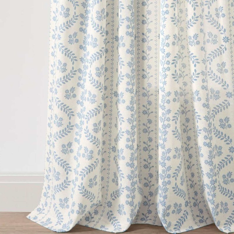 Light-Filtering Floral Curtain Panel Pairs - 52x84 Inches, Blue or Neutral