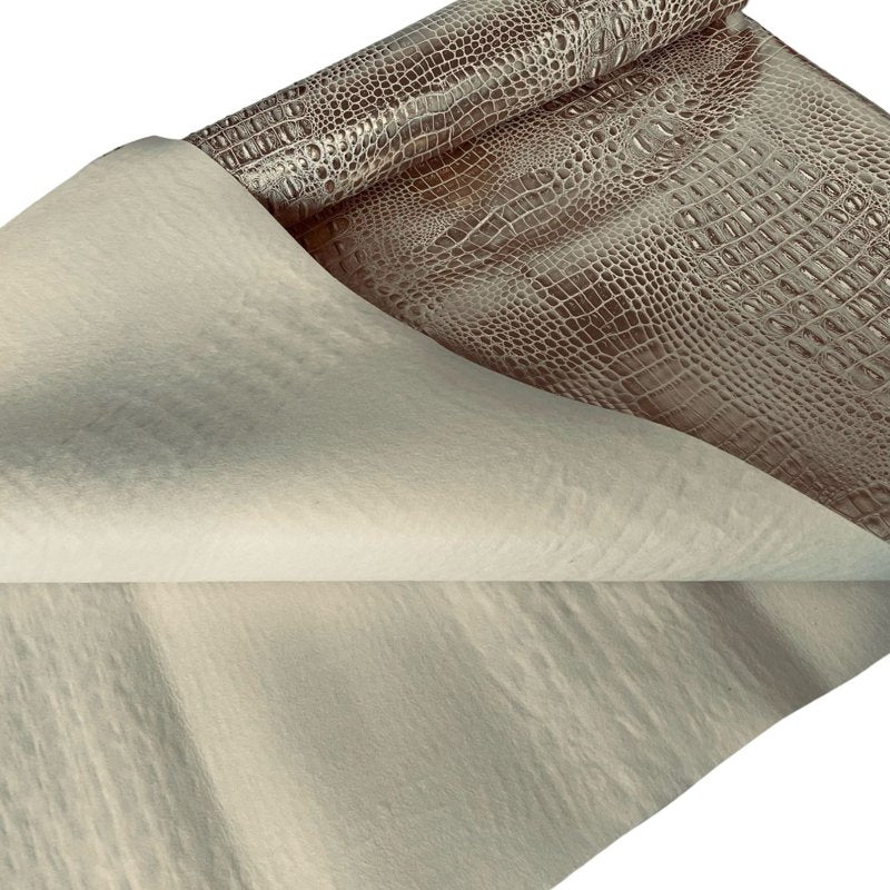 Faux Leather Crocodile Print Upholstery Fabric 52-Inch White Gold Yard
