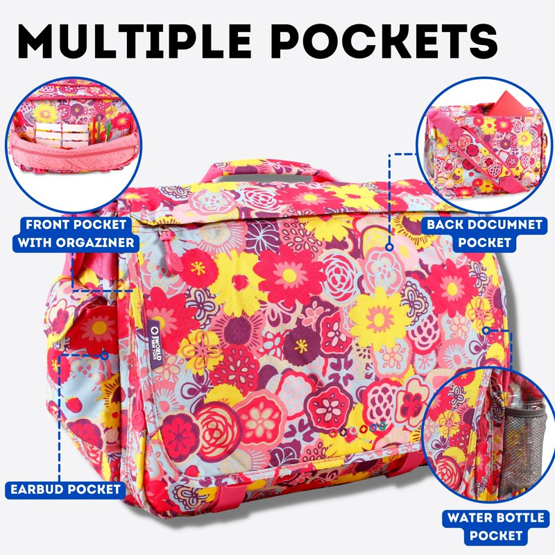 16-Inch Laptop Messenger Bag with Water-Resistant Polyester and Organizer Pockets