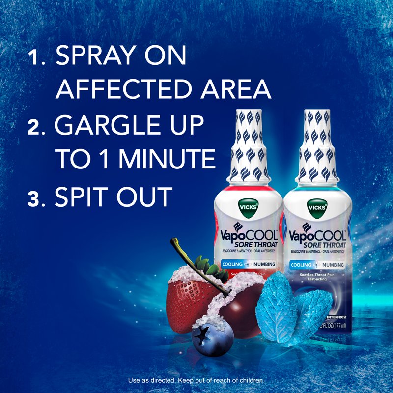 Vicks VapoCOOL Sore Throat Spray 3 Pack with Benzocaine & Menthol - Winterfrost Flavor