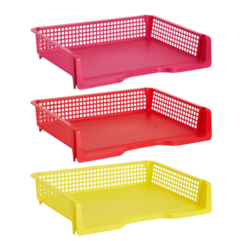 Rainbow Classroom Paper Organizer Trays Set of 6 - Plastic Desk Baskets