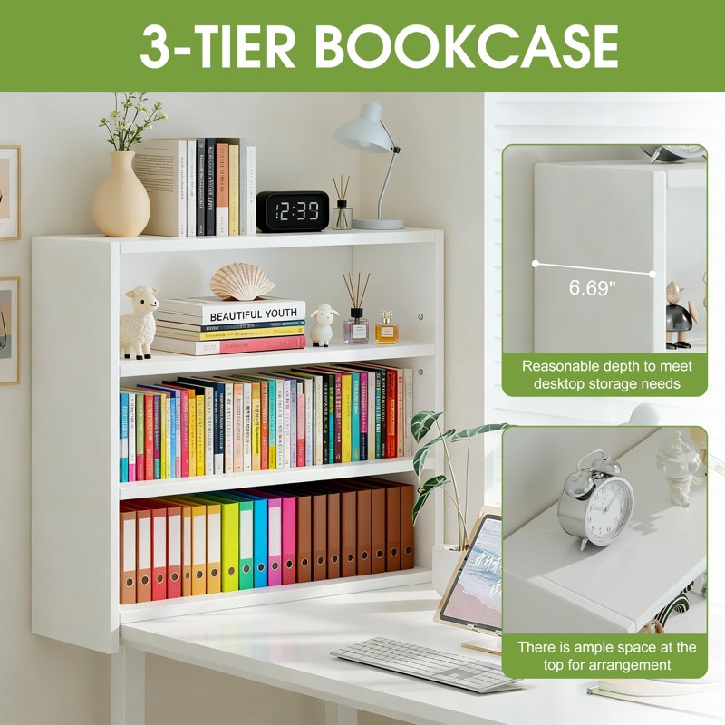 3-Tier Adjustable Open Bookcase White Storage Shelves for Home & Office
