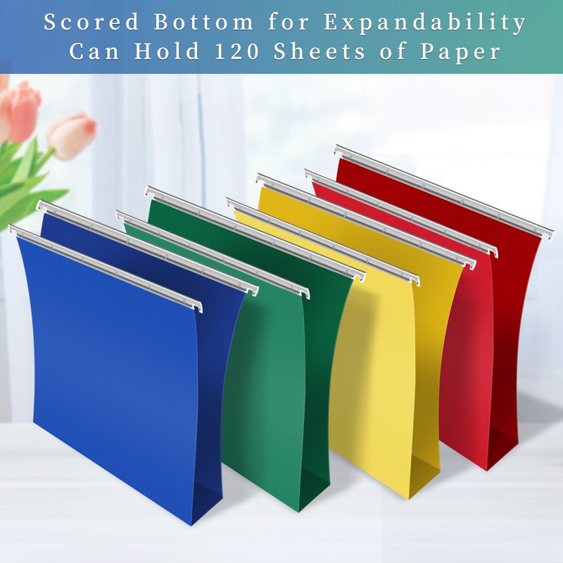 Heavy Duty Plastic Hanging File Folders with Metal Hook - Letter Size, Adjustable Tabs, 20 Pack