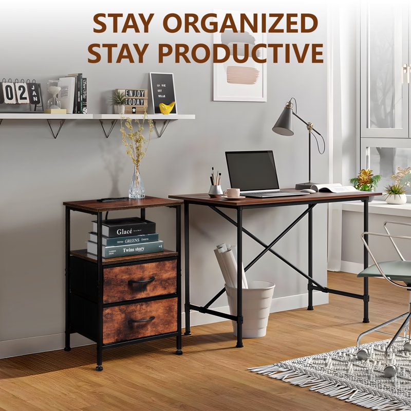 File Cabinet with Charging Station and Storage Shelves - Rustic Brown