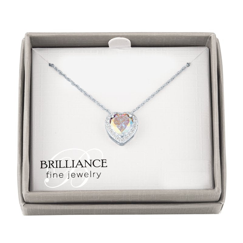Heart Cubic Zirconia Pendant Necklace in Sterling Silver - 18 Inch