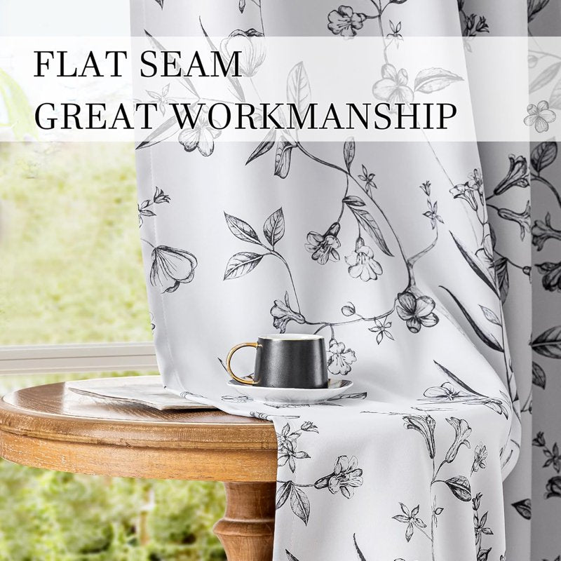 Blackout Floral Curtains 84 Inch Length Room Darkening Insulated Drapes - 2 Panels