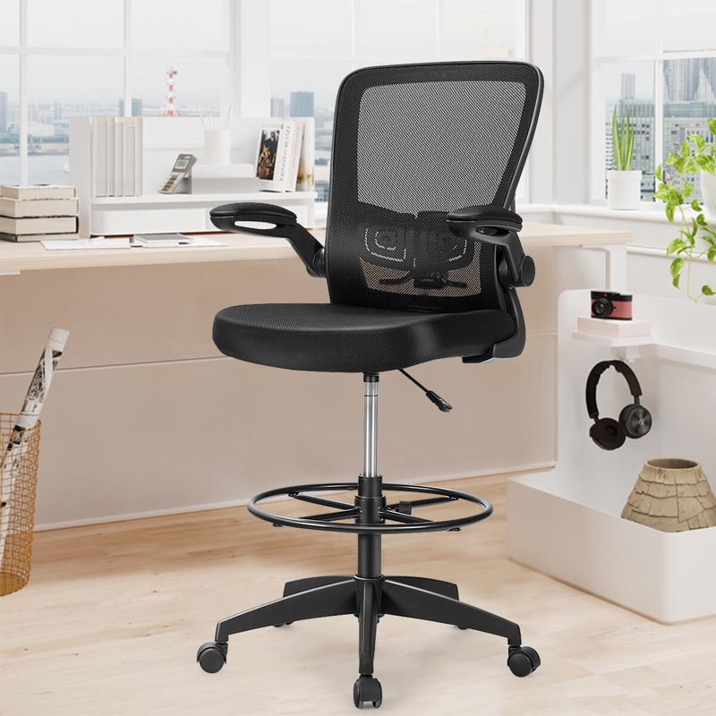 Adjustable Height Office Chair with Lumbar Support and Flip-Up Arms