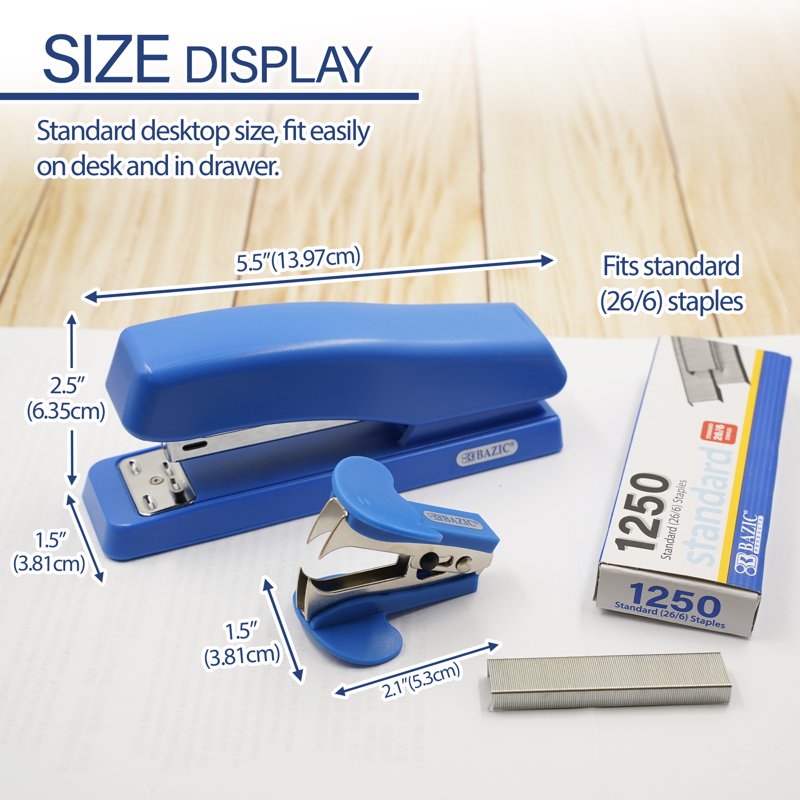 BAZIC 12-Pack Desktop Stapler Set with 1250 Staples & Remover