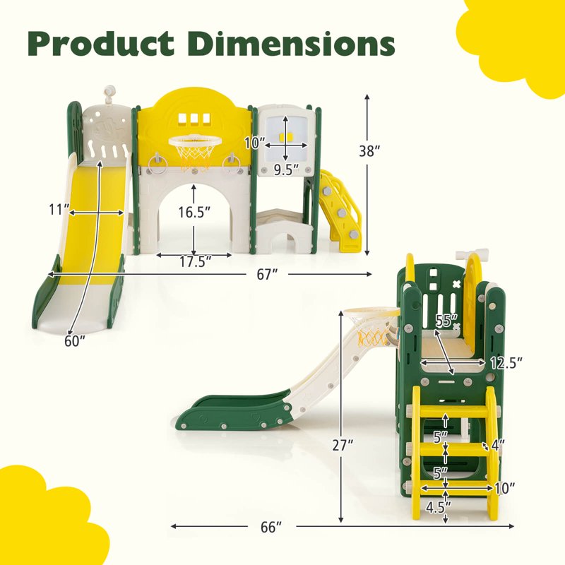 10-in-1 Toddler Indoor Playground Set with Slide, Whiteboard & Telescopic Ring Toss