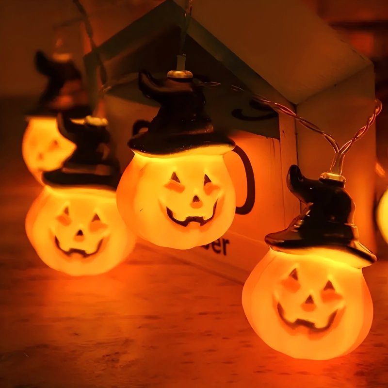 Halloween Pumpkin String Lights 20 LED 10ft Indoor Outdoor Decor with 2 Modes