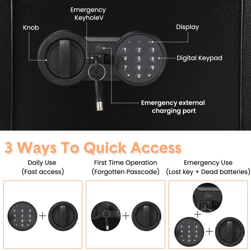 Heavy-Duty Fireproof Waterproof Steel Security Safe Box with Digital & Key Lock
