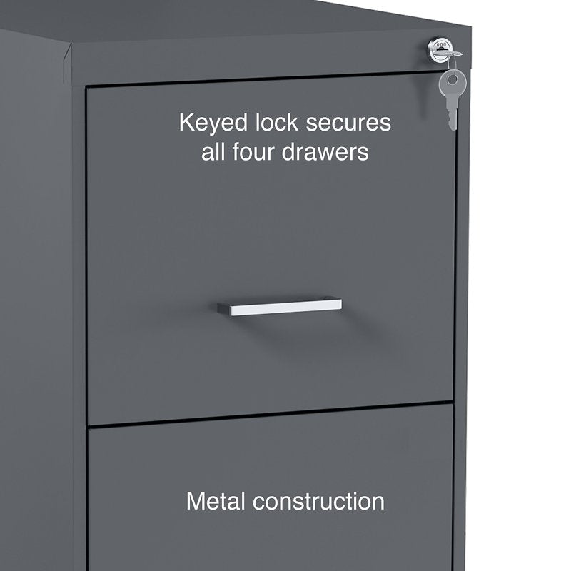Vertical File Cabinet with 4 Lockable Drawers - Charcoal Finish, 18"D
