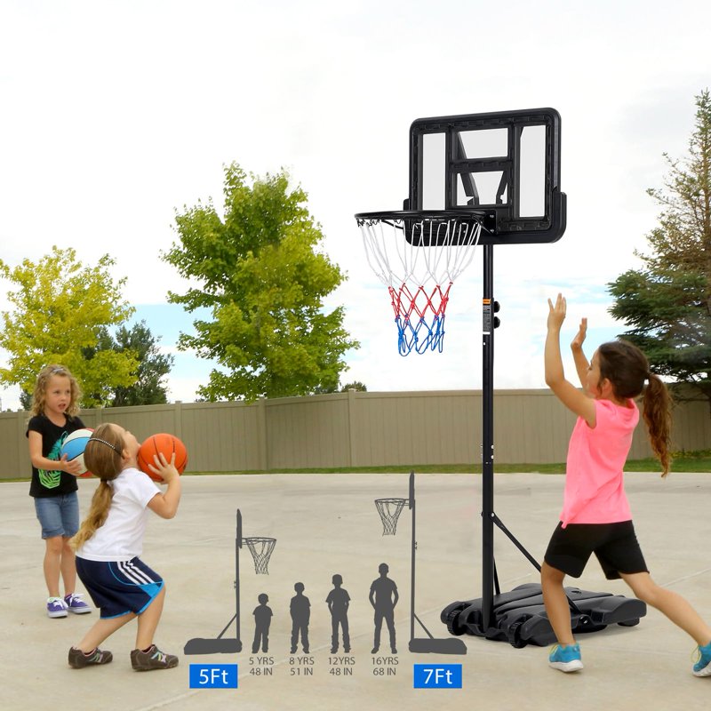 Portable Kids Basketball Hoop with Adjustable Height & Large Base for Indoor Outdoor Play