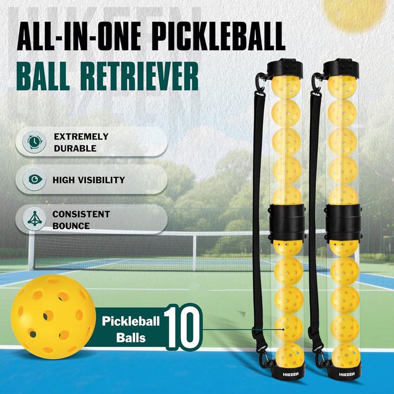 Durable Pickleball Ball Retriever with 10 Balls – Quick Pickup Tube & Shoulder Strap