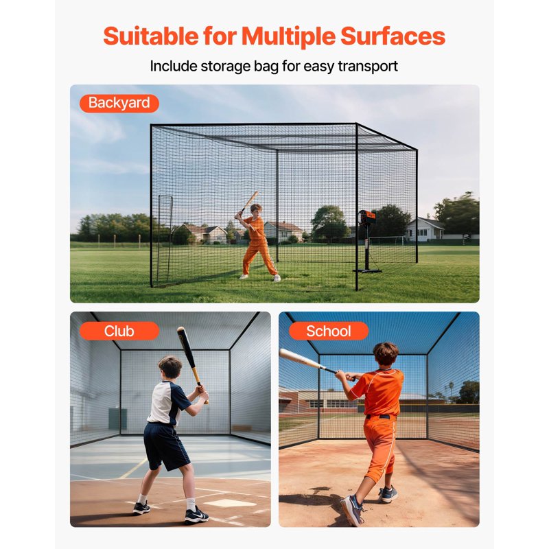 Portable Baseball Batting Cage Net 41.7x12.8ft for Indoor Outdoor Practice