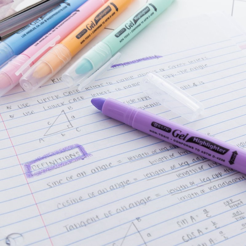 Bazic 12-Pack Classic Pastel Gel Highlighter Pens - No Bleed Bible Highlighter