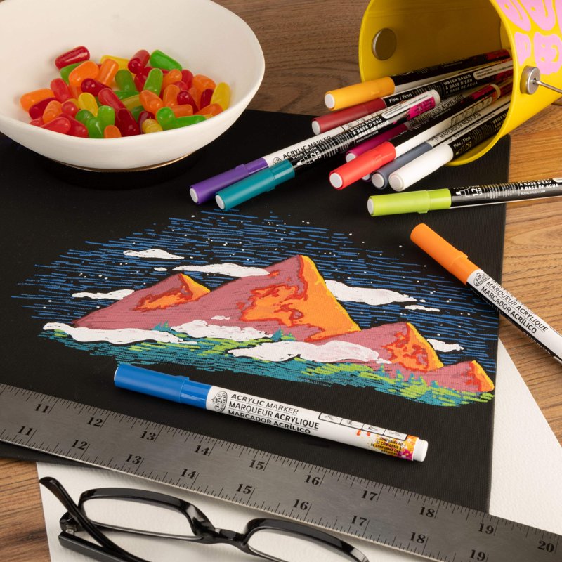 12-Piece Acrylic Markers Set for Art & Crafts - Fine Details & Multi-Surface Use