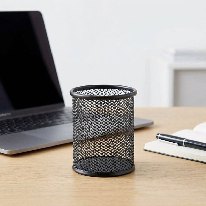 Mesh Metal Pen Holders Set of 4 - Durable Desk Organizer Cups for Office and Home